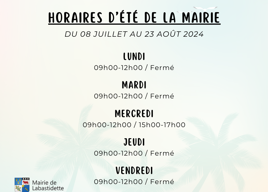 Horaires d’été de la mairie