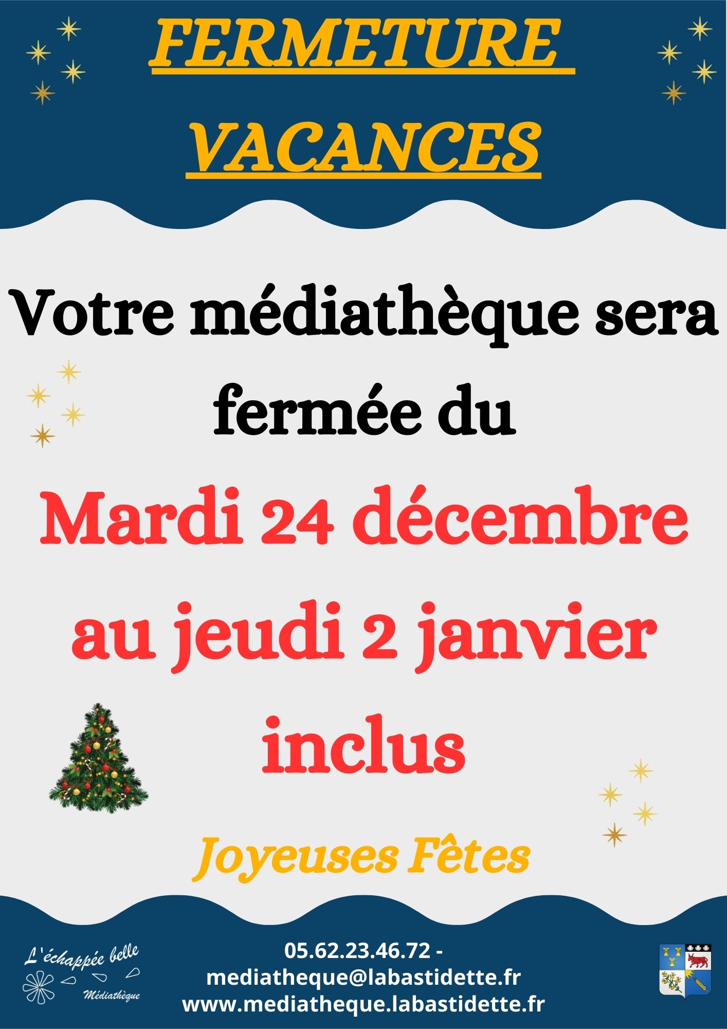 Fermeture médiathèque Noël 2024