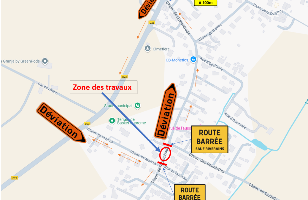 Route barrée – Entre le 32 et 36 Chemin de l’Encontrade