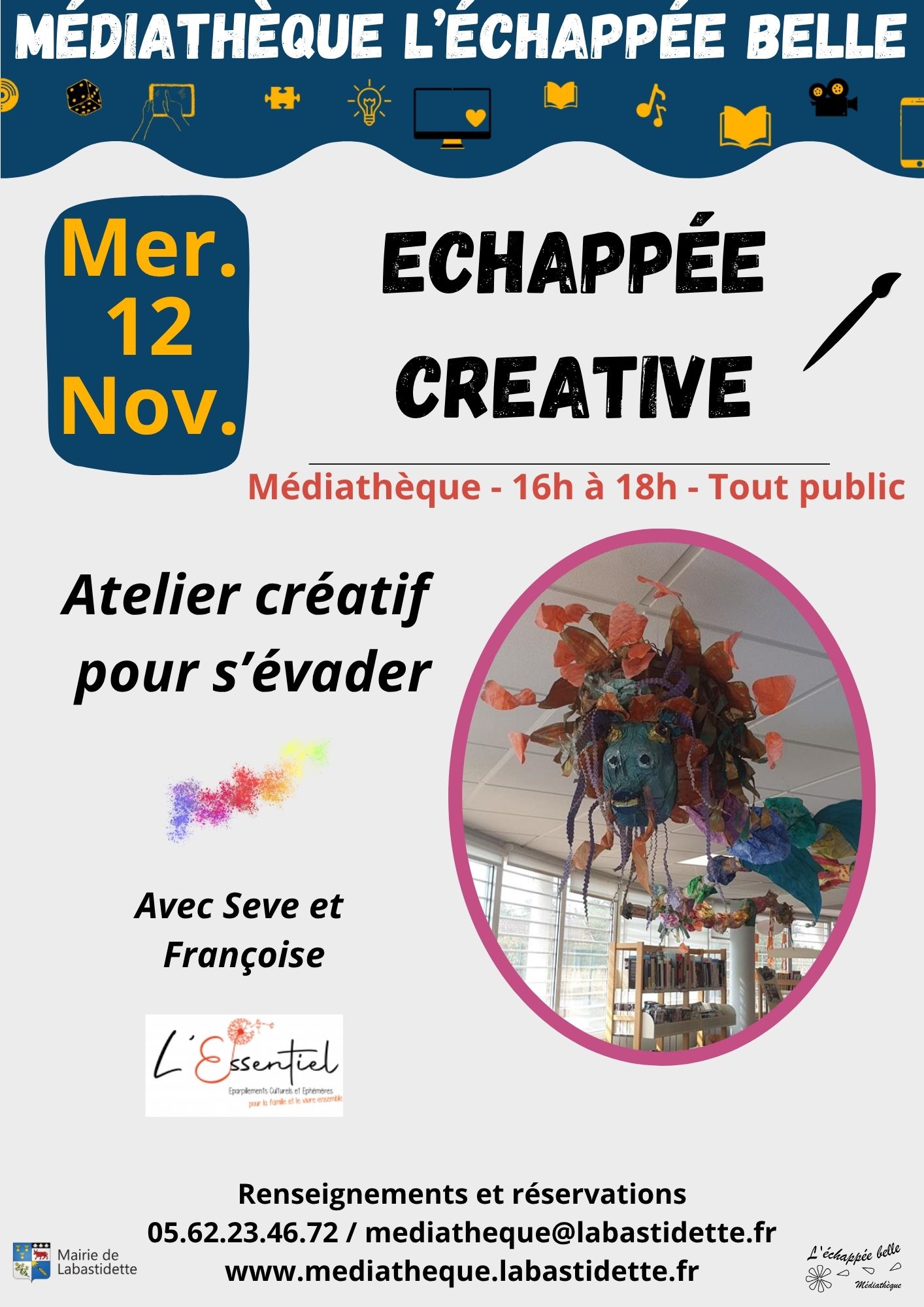 Atelier créatif à la médiathèque de Labastidette avec Séverine et Françoise – moment convivial et artistique ouvert à tous.