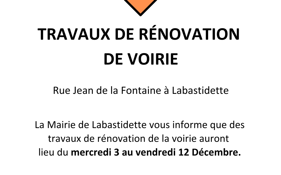 ⚠️ Information Travaux : Rénovation de voirie ⚠️