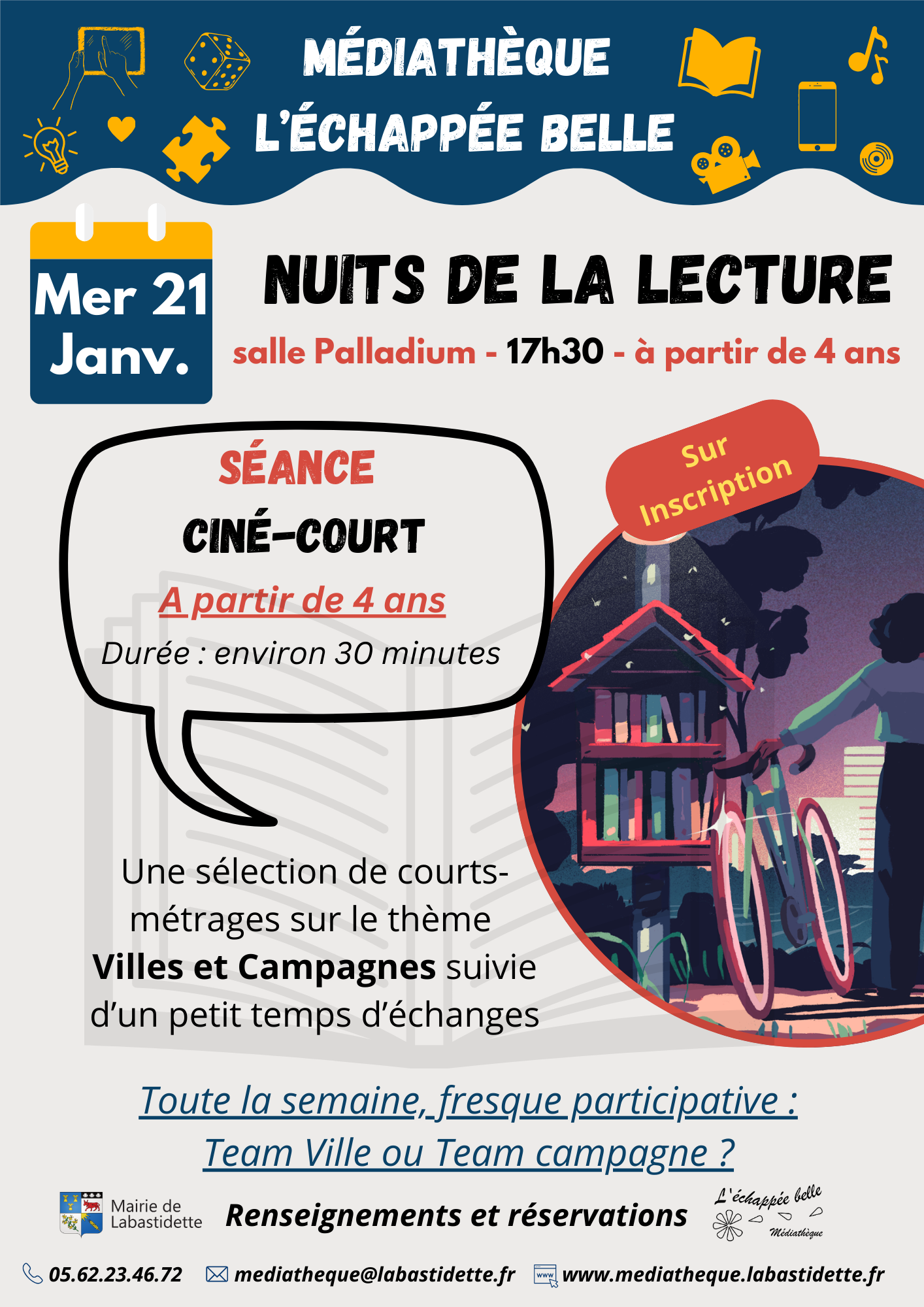 Séance cinéma à la médiathèque de Labastidette – projection de films pour toute la famille dans une ambiance conviviale.