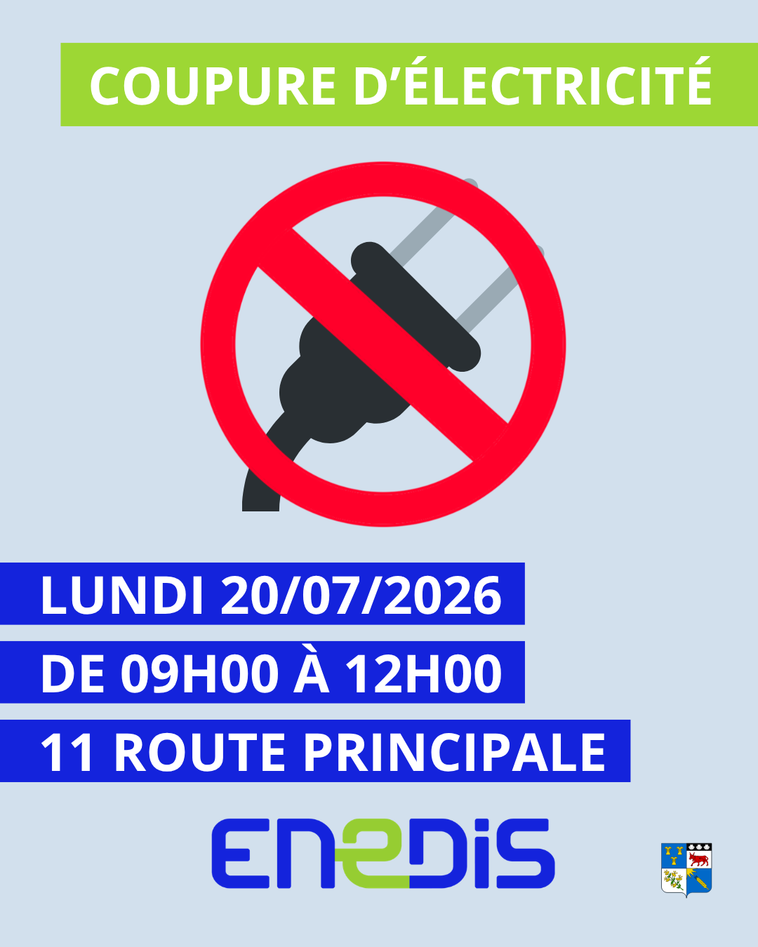 Coupure ENEDIS 11 route principale