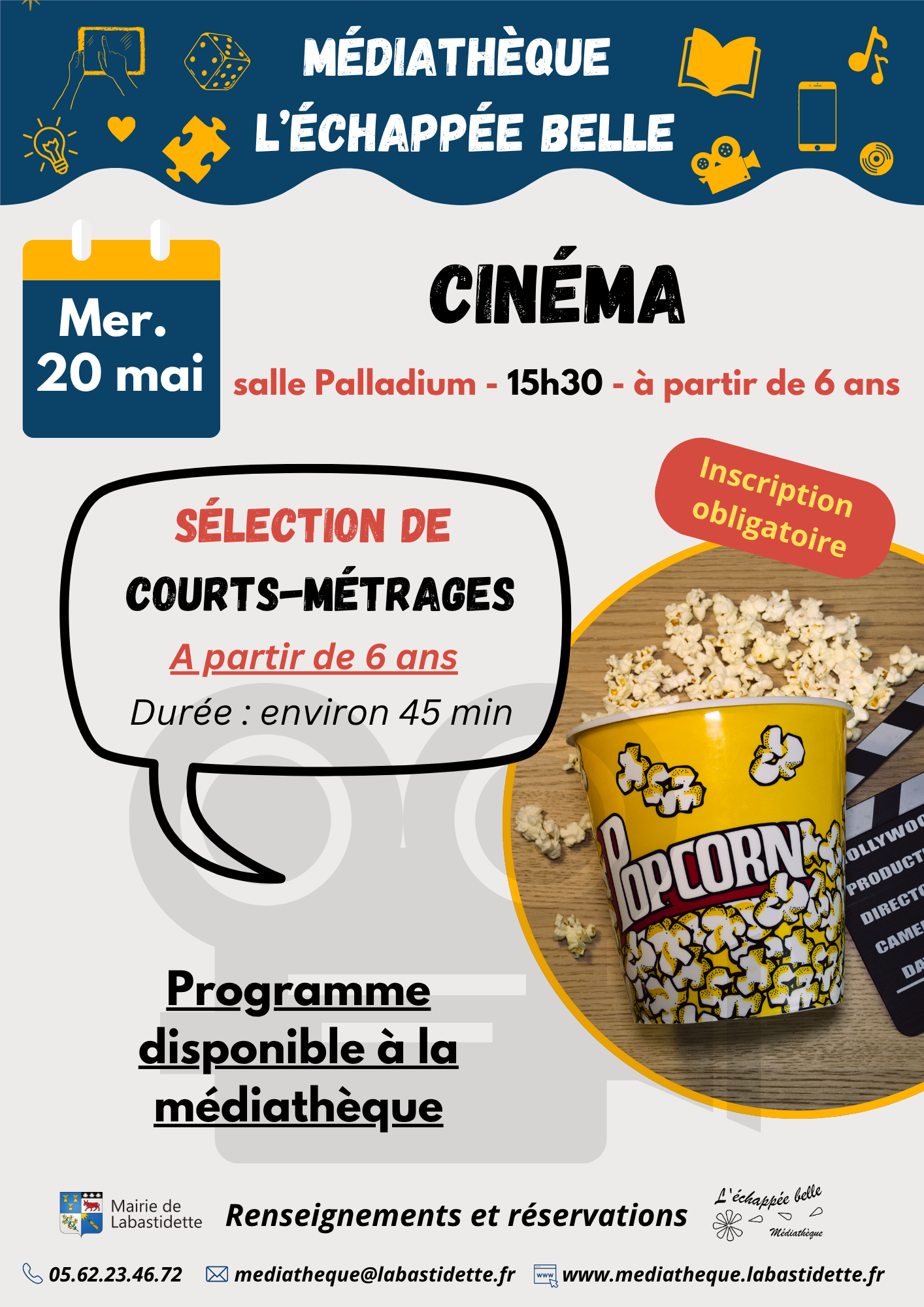 Séance cinéma à la médiathèque de Labastidette – projection de films pour toute la famille dans une ambiance conviviale.